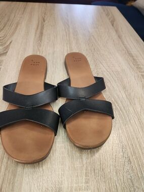 a new day Black Double-Strap Slide Mules